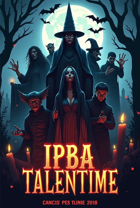 generate a poster for "ipba talentime"  and make the theme spooky halloween