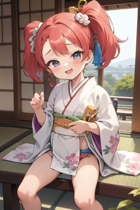 ( japanese )，  young girl， cute loincloth ，japanese festival，cute kimono，i saw the world，urine stains，(side pony,  colorful hair...