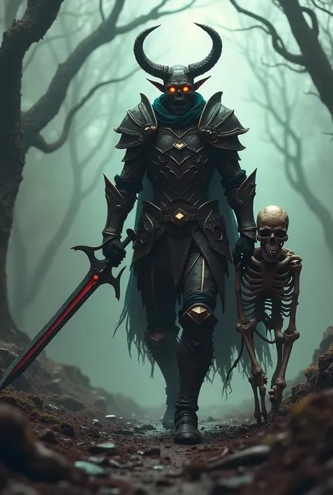 A knight half human half demon with a two-sided tailor sword brings a skeleton around dark fantasy very realistic very! Even more realistic 