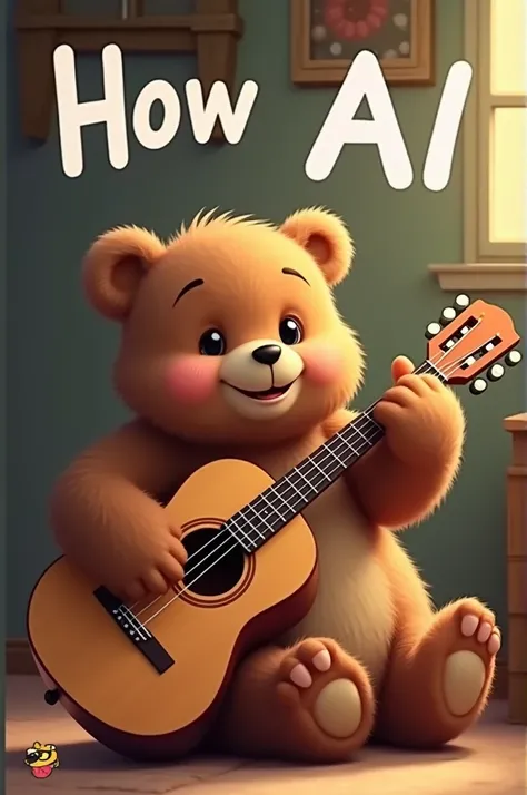 A bear playing guitar cutely and the text written Ishow Ai