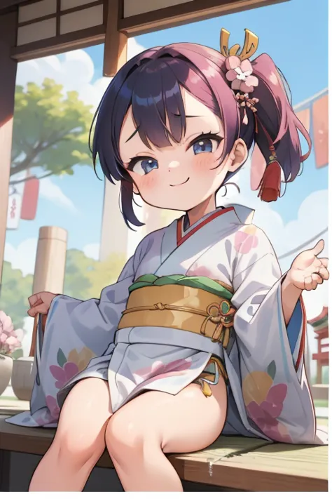 ( japanese )，  young girl， cute loincloth ，japanese festival，cute kimono，i saw the world，urine stains，(side pony,  colorful hair...