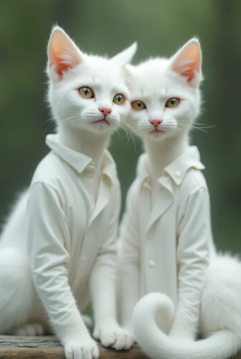 2 people became a cat with white fur they were wearing a white brooke zsolt shirt 