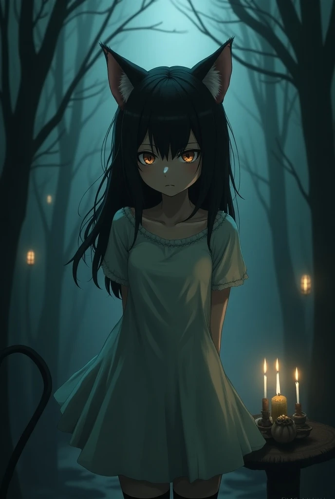 a haunted horror anime neko girl