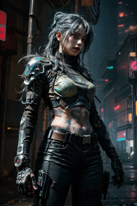 cyber punk woman,(top-quality、8K、32K、​masterpiece、nfsw:1.3)、(The ultra -The high-definition)、(Photorealstic:1.4)、Raw photography,Perfect eyes,sexy perfect figure,action pose:1.2,Detailed cyberpunk advanced Carbon Fiber Reinforced Plastics armor,The queen o...