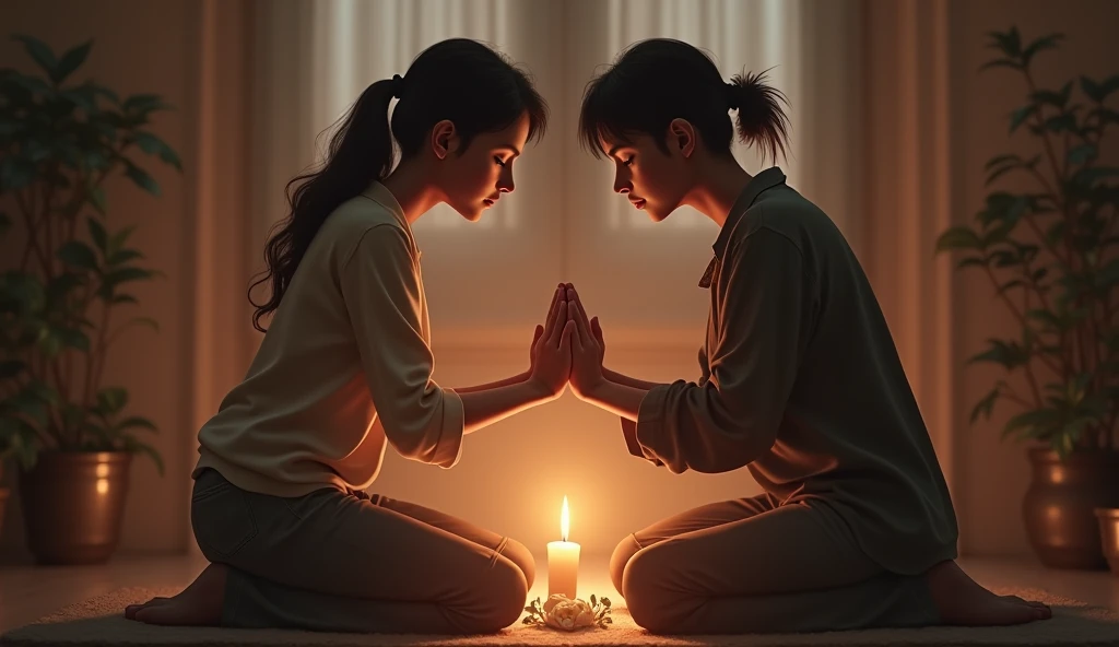 Two friends praying together side by side in the form of support and helping each other