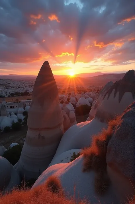 Sunrise in Cappadocia :  The typical rock formations of Cappadocia stretched across the ,  horizon with soft shades of beige and gray that began to reflect the First signs of dawn.

IN THE SKY,  the black of the night began to give way to a deep blue ,  mi...