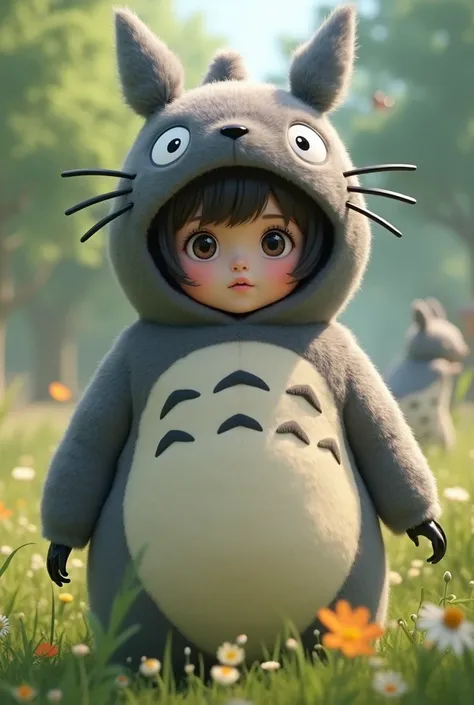 Totoro costume for a  high school girl、Put it on and take a picture 3D4K 