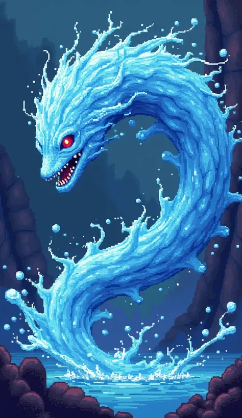 Pixel art, monster, made of water, elemental