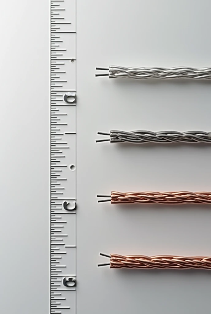 Three thin wires namely, aluminum, steel and copper beside there is a long size scale.. Wires need to be so thin with scale and a part of wire say one meter need to be marked... wires need to be marked in between for a measure of a metre