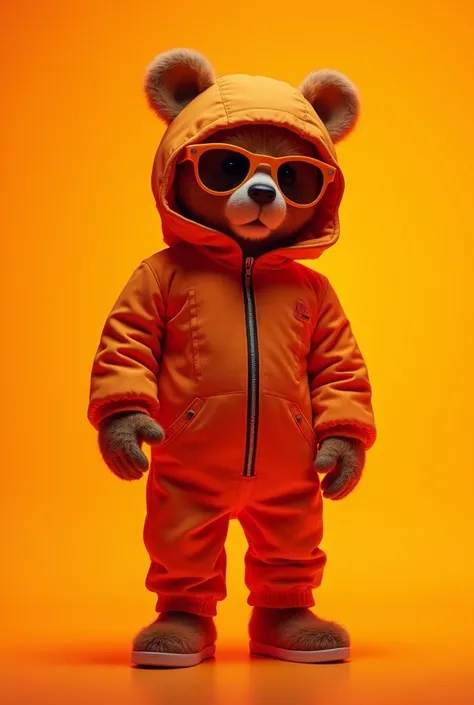 Best mobile wallpaper, award-winning wallpaper, portrait photos, cute bear portrait of mid-1960s space-age fashion, side photos taken with Canon EOS R5, stark contrast settings highlighting subjects, fluorescent orange hues, stylish 1960s style with very f...