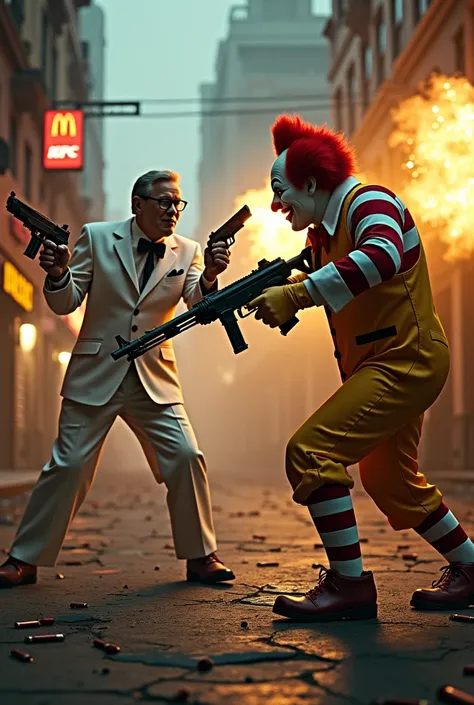 Scary KFC  fighting McDonalds clown with guns