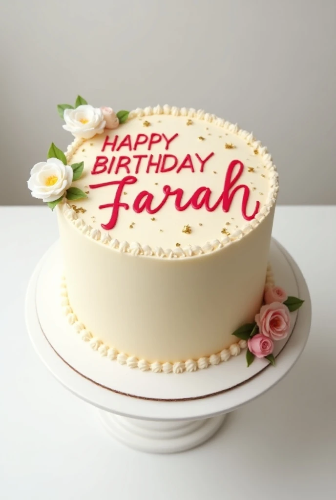 A beautiful cake on which "Happy Birthday Farah" is written