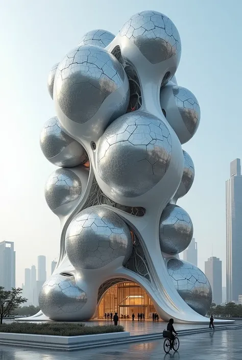 Futuristic building composed of spheres 