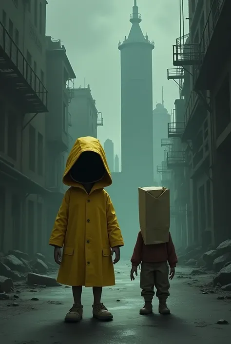 Please generate an image of Six and Mono from Little Nightmares 2.