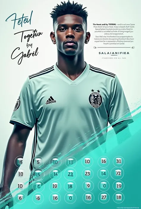 
 Create a 1920x1080px solidarity campaign banner with a highlighted central space for a soccer players photo. At the top,  enter the title Together by [Gabriel] with a modern and striking font . below,  including a brief explanation of the campaign in ele...