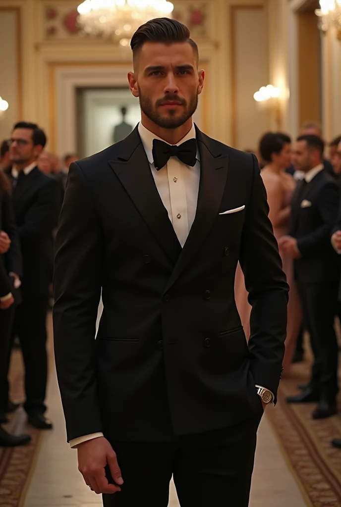 Mule cut male model wears black suit to her wedding event 