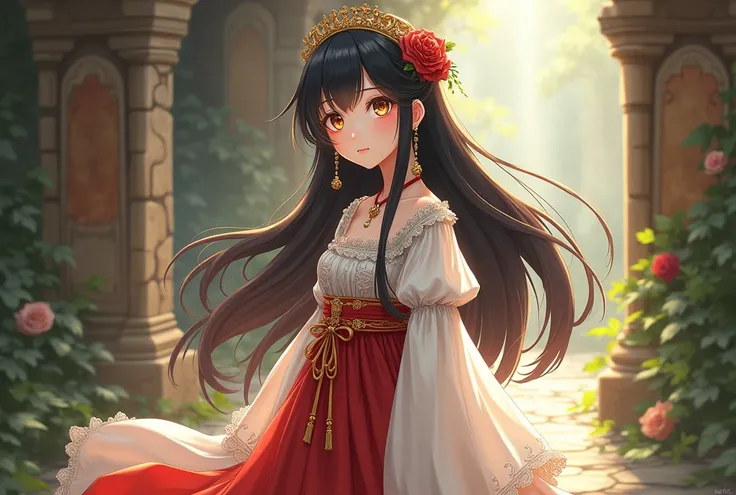 Female character named Misuke, , with black hair, anime style image showing full body in medieval clothing