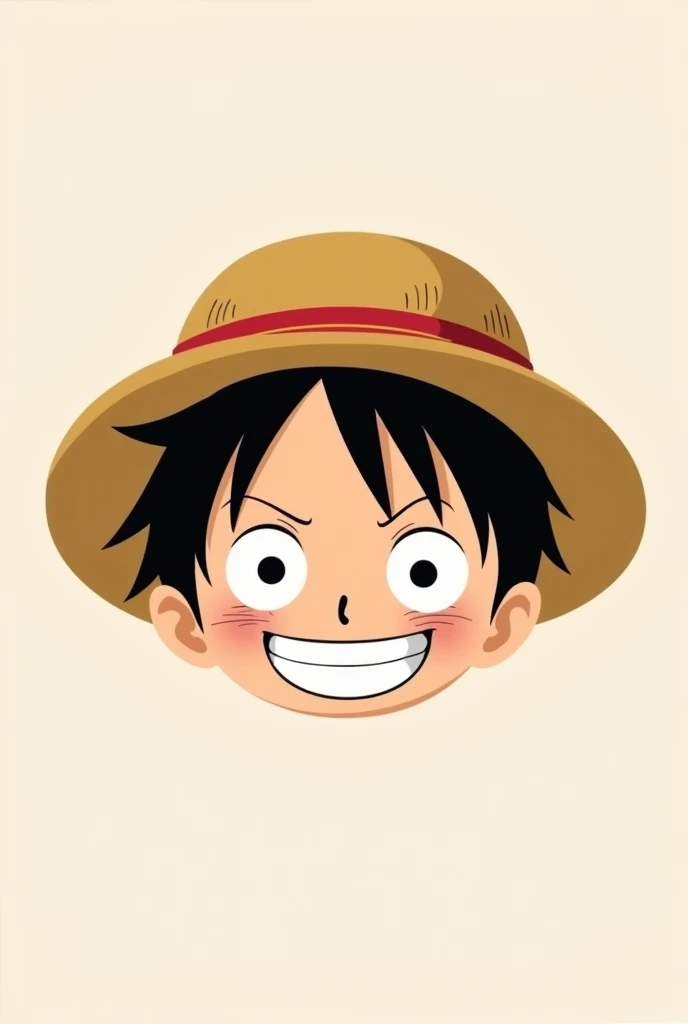 Can you create an image of Luffys face from “One Piece” but in chibi style.  but make it as simple as you can. no details or shadows nothing .