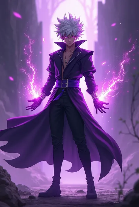 Killua ai art in violet back groun with ultimate powers
