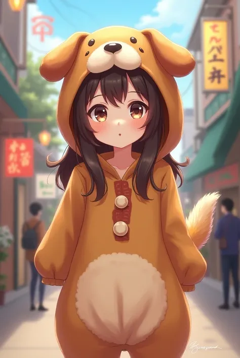 An 18-year-old girl in a doggie costume, anime style.