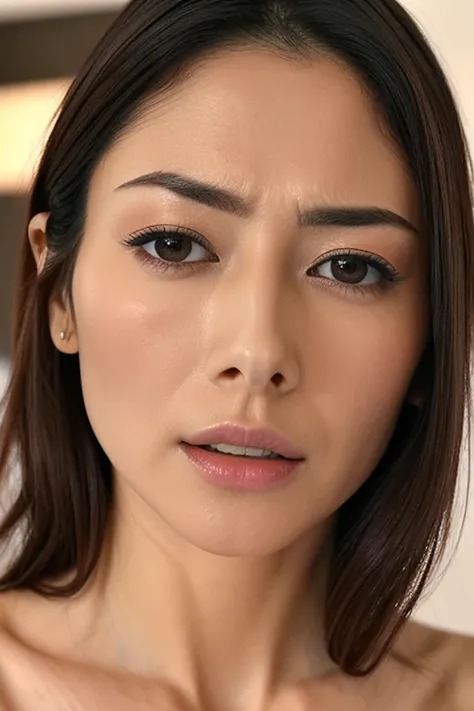   beautiful Japanese actress , 1 girl,Flying debris,,Award-winning photo,  very detailed,  Keep Your Eyes Focused , Nose and mouth, face focus,  face、 Age 35, review、Symmetrical face, Insulated、angle from below、Extended C-shaped nostrils ,(Sharp Nose)Sweat...