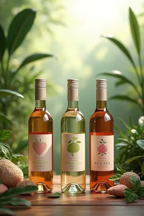 Generate an image of alcohol-free wines that alludes to sustainability and innovation