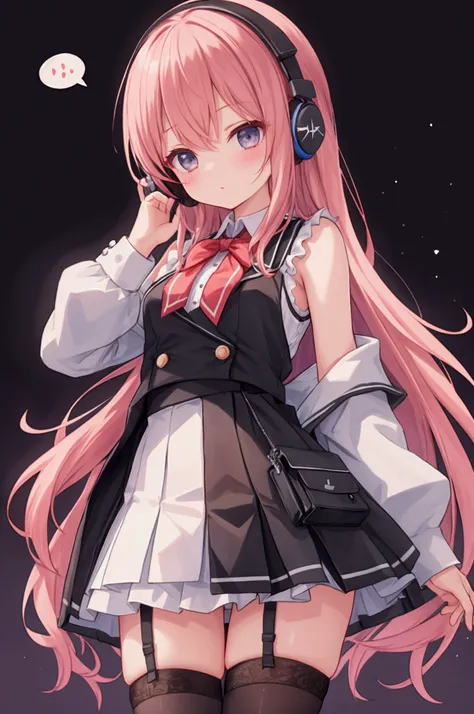  girl、uniform、 sleeveless、 headphones、Communication equipment、 miniskirt、 garter belts、Black socks