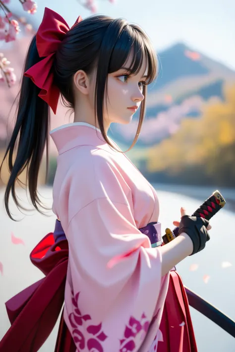  score_9,  score_8_up,  score_7_up,  very sophisticated ,  Details,  High Quality , beautiful, masterpiece,  Details eyes,  simple white background,  Blurry Background ,  COWBOY SHOOTING , from side, Im holding a katana, unsheathing, Serious, Sakurabase,  ...