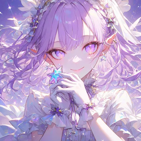 girl,I have white.,Idol,In light purple eyes,Pointed ears,smile,Refreshing,Star sparkle,Put on gloves