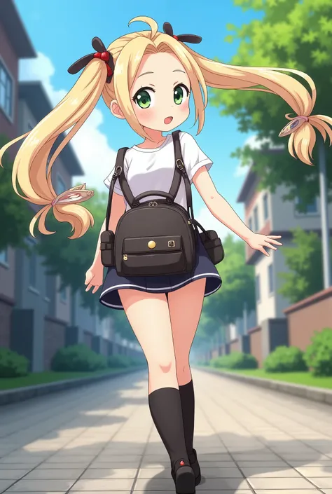 (masterpiece、 best quality、 best quality、 Official Art、 beautiful and beautiful :1.2)、( one girl :1.3)、Pigtails, Beautiful breasts, 1 girl, smile,  girl, ((Cream hair )),  virtual idol who sticks out his tongue in detail、School route、On the way home、 carry...