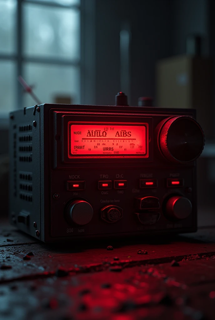 The image of a truck radio with red lights, a setting of terror, fear and dread.