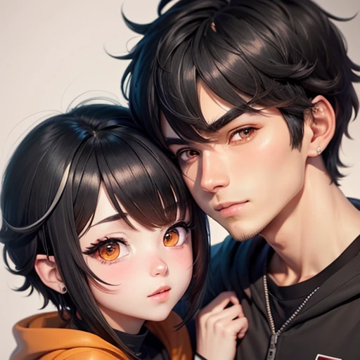 Gamers couple, anime bofuri maple and payne Detailed face, Detailed eyes, double eyelid,, Handsome-cool-warm-boy with black hair and cute-beautiful-girl with short-black-hair and blushing face. Intimate vibes.