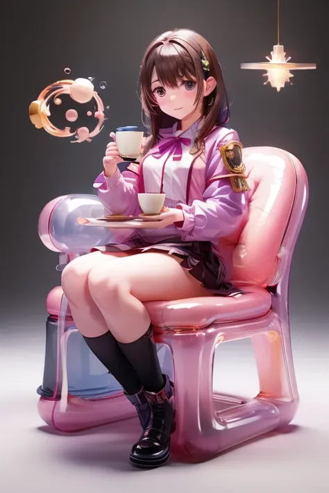  anime girl sitting on a chair holding a coffee cup in her hand, Alchemist Girl ,  Light novel cover ,  Official Art,  Epic Light Novel Art Cover,  Official Artwork, epic  Light novel cover , change, isekai, small curve change, Crush Lease, Kshat Krentzky ...