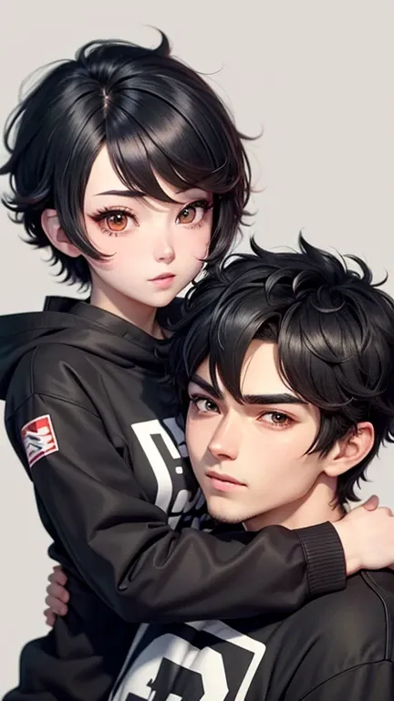 Gamers couple, anime bofuri maple and payne Detailed face, Detailed eyes, double eyelid,, Handsome-cool-warm-boy with black hair and cute-beautiful-girl with short-black-hair and blushing face. Intimate vibes.