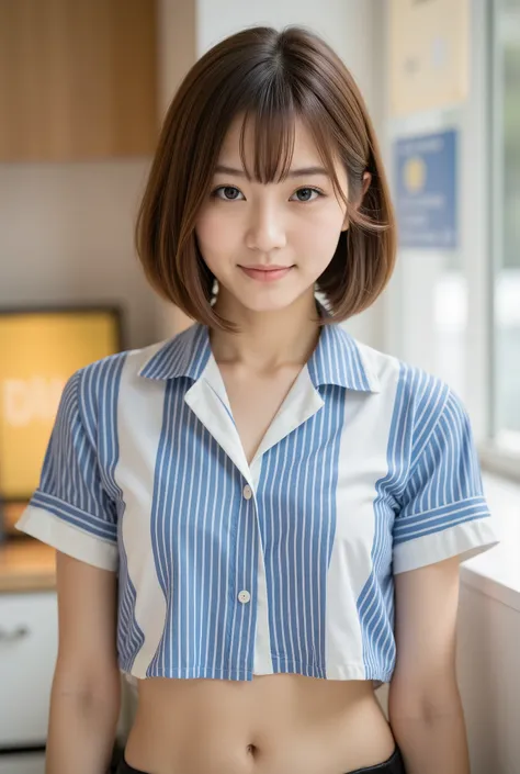  high definition ,  high detail ,  high definition, High Quality ,  very detailed ,  Ultra High Definition, bangs,  shortcuts, (smile),  hude Breasts ,  portrait photography,  realism, japanese, realistic, beautiful girl, high school student, short hair, u...