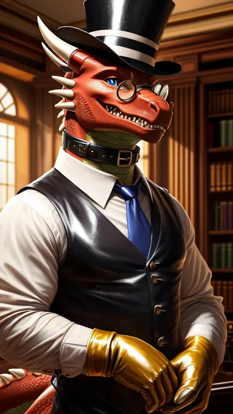 Solo, Male, fat, extremely obese, gentleman, dapper Professor Dragon, blue eyes, (posing:1.3), (soft shading), 4k, hi res, ((detailed face, detailed)), looking at viewer, mouth wide open, steampunk, dapper clothing, collared shirt with buttons, top hat, cl...