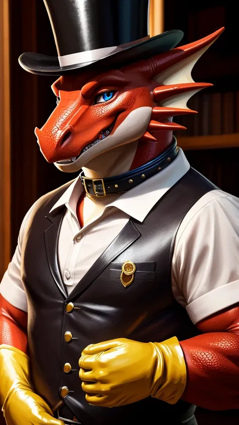 Solo, Male, fat, extremely obese, gentleman, dapper Professor Dragon, blue eyes, (posing:1.3), (soft shading), 4k, hi res, ((detailed face, detailed)), looking at viewer, mouth wide open, dapper clothing, polo shirt with buttons, top hat, close up, male fo...