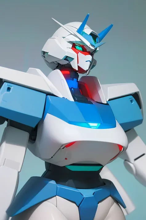 ((masterpiece)), ((best quality)), (high res), ((perfect anatomy)), ((perfect face)), ((giant robot)), ((mecha)), ((female-like bodyshape)), (slim body), (soft edges), ((femenine gundam)), ((white body with blue and red paint)), (green eyes), (((blue LEDs ...