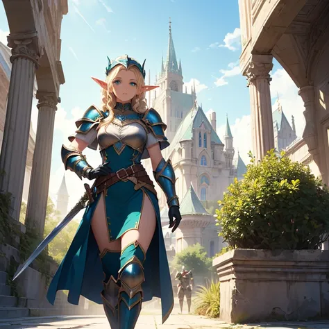 Masterpiece, HD, High Resolution, High Quality, Best Quality, Super Detailed. Solo character alone. Fantasy art.
{{(a 1000-years-old female-Elf-noble:(appearance: golden-curly-hair. Pale-skin. Beautiful-blue-eyes. Beautiful face. Serious relaxed expression...