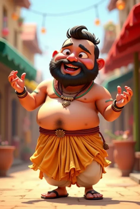  make 3d cartoon animation ek aadmi has rha h or usne dhoti kurta pehen rakha hai