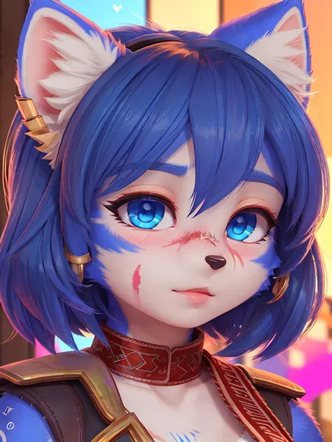 a picture of ((krystal)), Star Fox-Krystal, lovable, green eyes, ((( long blue hair 1 .3))), Decollete, anthro, Fuzzy,  detailed Fluffys fell,  detailed face , (Fluffy),  1 girl, Alone, masterpiece,  best quality, ( extremely detailed CG Unity 8k wallpaper...