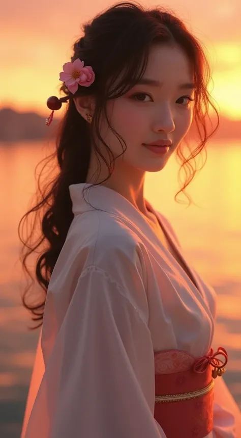 The face is the mistress 、 high altitude 、high quality、surreal、healthy、Smiling emoticon、 slim figure 、Japanese Beauty、 beautiful eyes 、Good looking、 Beautiful Skin 、sunset、great