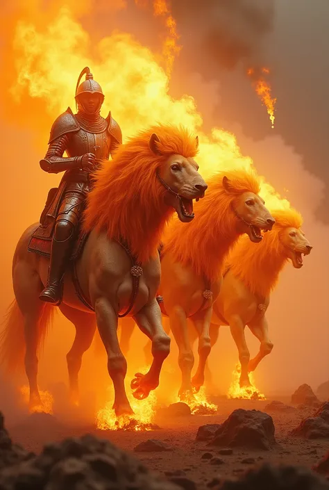 Ainsi je vis les chevaux dans la vision et ceux qui les montaient ayant les cuirasses couleurs feu d’hyacinthe et soufre. Les têtes des chevaux étaient comme des têtes de lions et leurs bouches il sortait du feu ‘de fumée et de soufre 