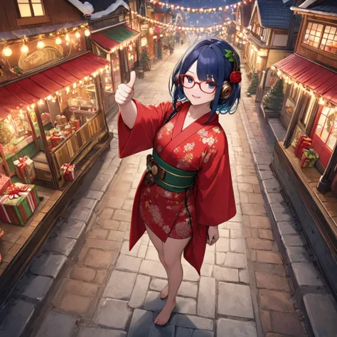 (Best masterpiece, High resolution: 1.5), (8K, RAW photo, Perfect anatomy, Golden ratio, Above the knee shot, Angle from above: 1.4), Pointillism, Professional photography, Japanese idol, ( Real:0.5), (Thumbs up:1.5), (Floral pattern, red yukata, red glass...