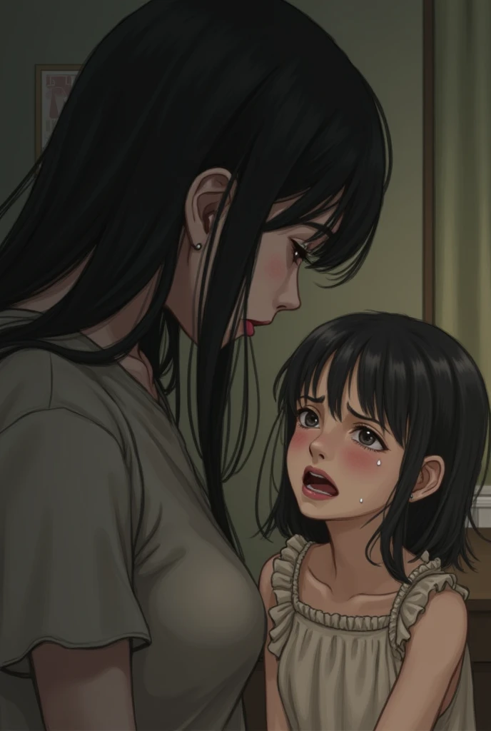 A girl crying because her mother swarding her