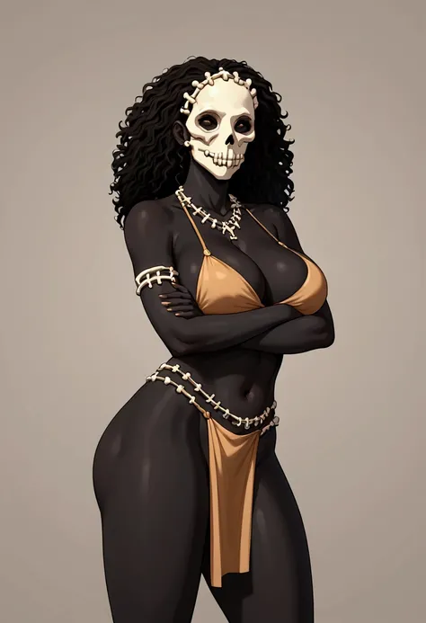 Scary  ((witch)) africaine (( big naked breasts)), (((black skin))), ((bone jewelry )), ((Skin loincloth )), (( frizzy African hair )), ((style bande dessinée)), ((bone mask ))