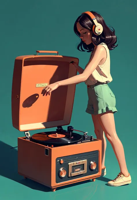 Vintage Record Player, girl, by Atey Ghailan.
best quality, masterpiece, intricate details, ultra-detailed