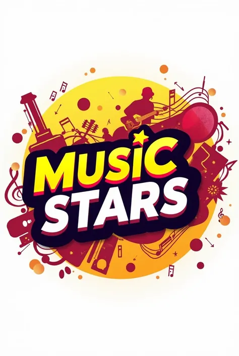 Make a logo with the name Music Stars, Put on some musical elements.  color yellow and red 