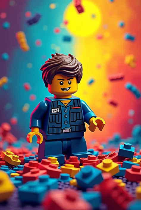  A stylized image of a LEGO figure assembling pieces, highlighting a colorful and vibrant background .
