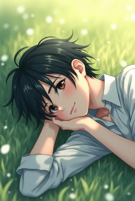 anime, Young man lying on the ground 